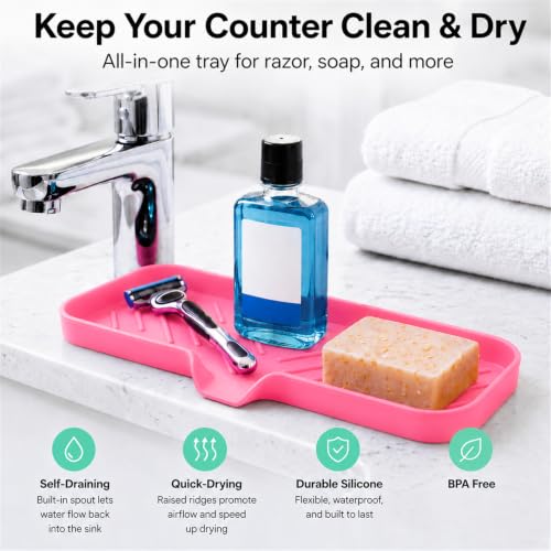 Silicone Soap Dish with Drain Spout (Rose / L(12"×4"))