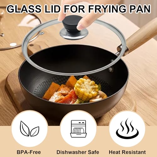 Glass Lid for Frying Pan 8 Inch Tempered Glass Pot Lid Cover with Stainless Steel Rim for 8 Inch Frying Pan Wok Pot Skillet (8 inch)