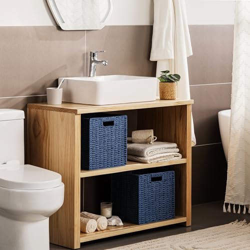 3 Pack Wicker Basket (Cube-3pack 11"×11"×10.5" / Navy Blue)