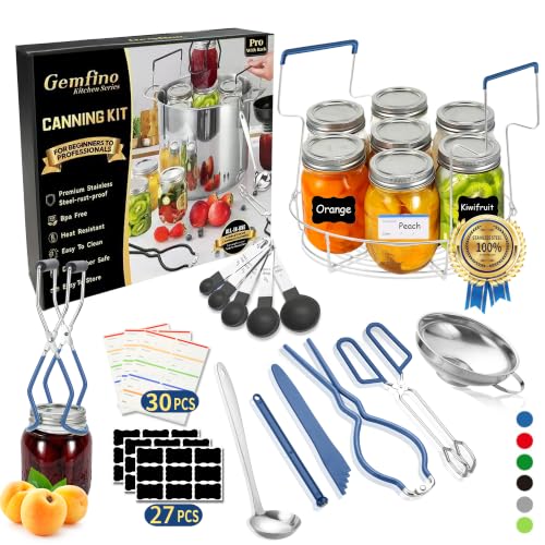 Canning Supplies Starter Kit with Canning Rack (11-Pcs Rack Set / Blue)