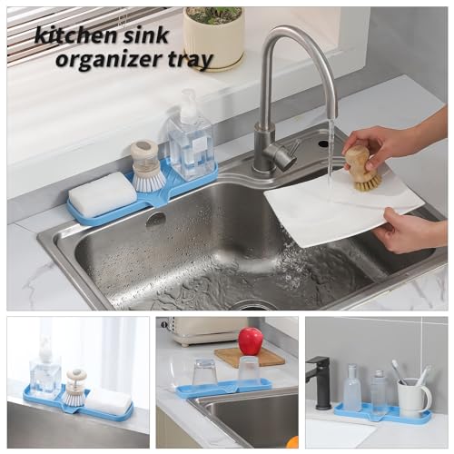 Silicone Soap Dish with Drain Spout (Light Blue / L(12"×4"))