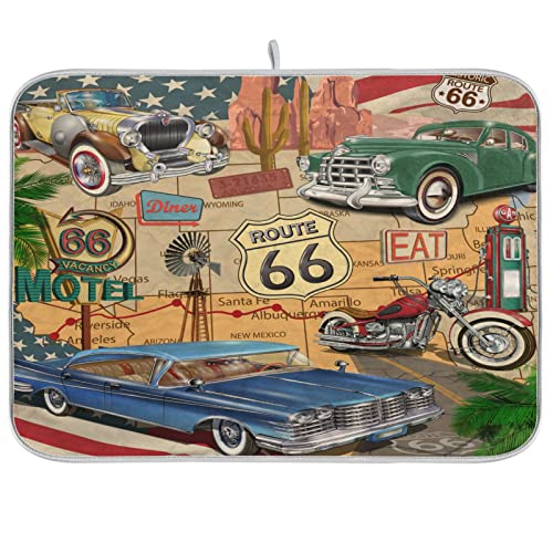 Super Absorbent Dish Drying Mat (Retro Route 66 Poster / 18" x 24")