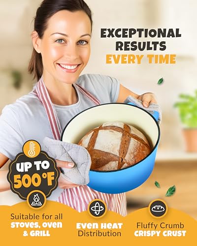 5 QT Enameled Dutch Oven for Bread Baking with Lid & Baking Set