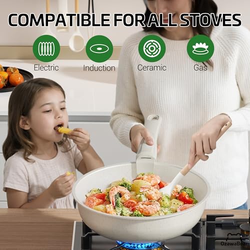 26 Pcs Pots and Pans Set Non Stick (Cream White / 26Pcs)