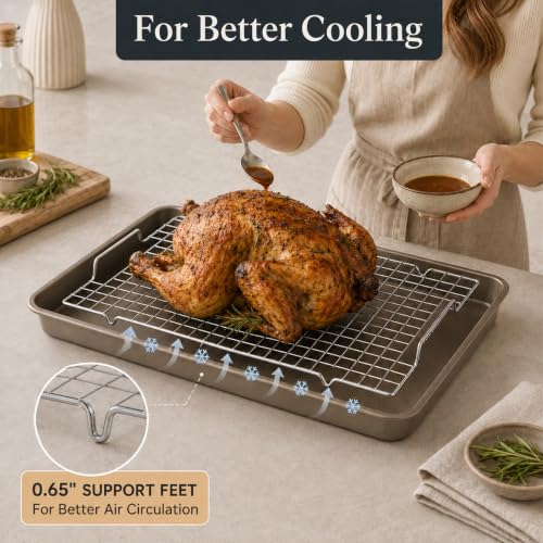 4 Pack Heavy Duty Wire Cooking Rack Baking Racks with Handle 14.1" x 10.7" (Silver)