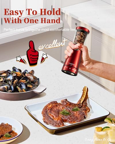Electric Salt and Pepper Grinder Set with Storage Base (Bright Red)