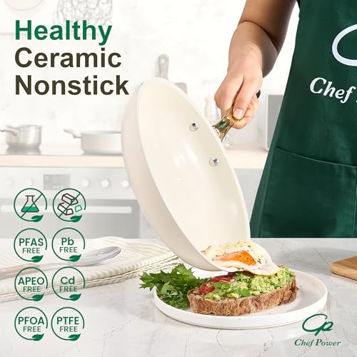 Ceramic Cookware Sets (Cream White / 10 Pcs Set)