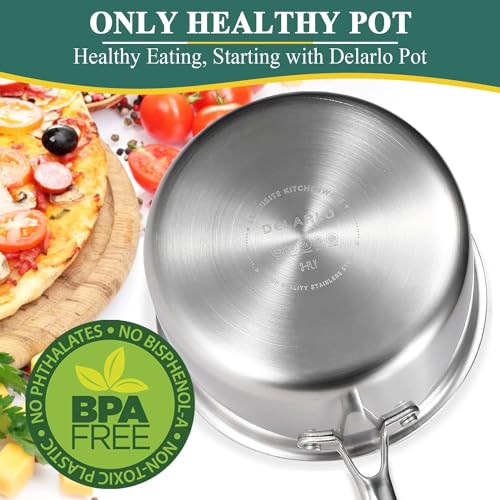 Tri Ply Stainless Steel Saucepan 1QT 2QT Kitchen Pot Set (Silver)