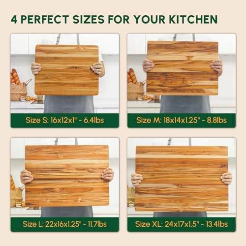 Large Teak Wood Cutting Board with Hand Grip (20"L x 15"W)