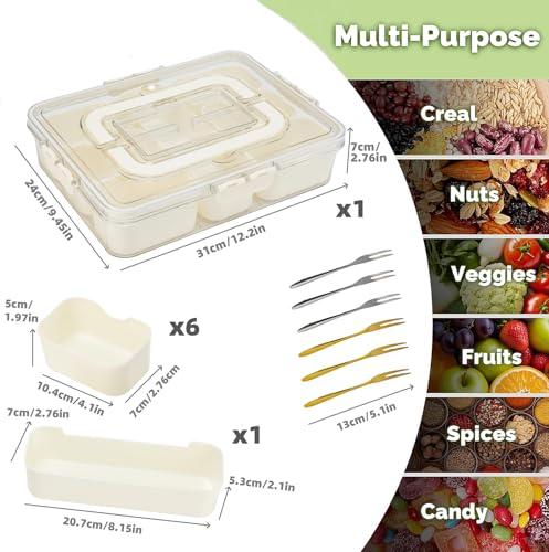 Divided Serving Tray with Lid & Handle&6 Forks (1PC 7 Compartments)