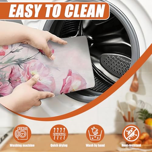 Pink Poppy Flower Dish Drying Mat for Kitchen Counter Microfiber Absorbent Dish Kitchen Drying Mat Draining Reusable Washable for Dishes