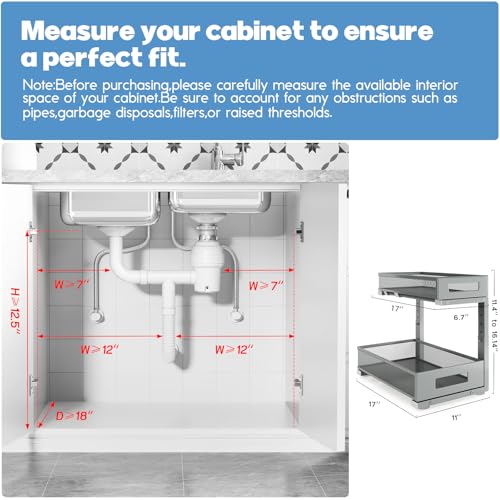 2 Pack 17IN Depth Under Sink Storage Organizer (Gun Gray / 2 Pack-17"Dx11.4"-16.14"H)