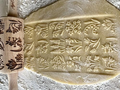 SEASONS 3 Mini Embossed Rolling Pin Set. Wooden Laser Cut Mini Rolling Pins for cookies or clay with spring flowers