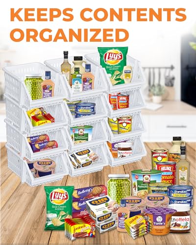 Small Stackable Storage Bins Open Front for Pantry Storage (8 Pack - Small / White)