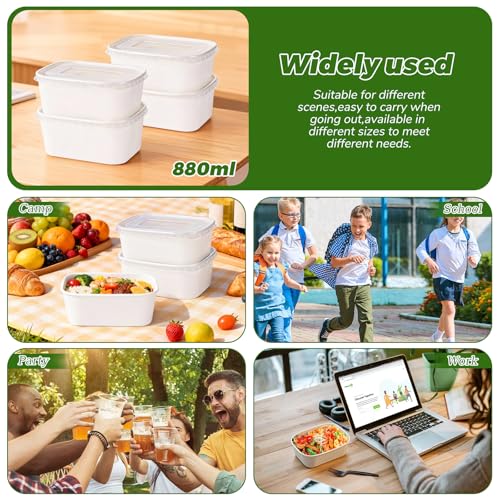 50 Pack 29oz Disposable Meal Prep Containers with Lids & Forks (29oz 50 Count / White Kraft Paper)