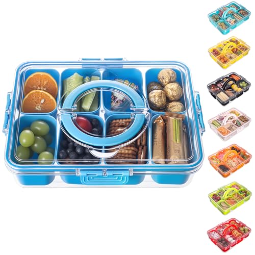 Divided Serving Tray with Lid and Handle (Cerulean-1 Pack)