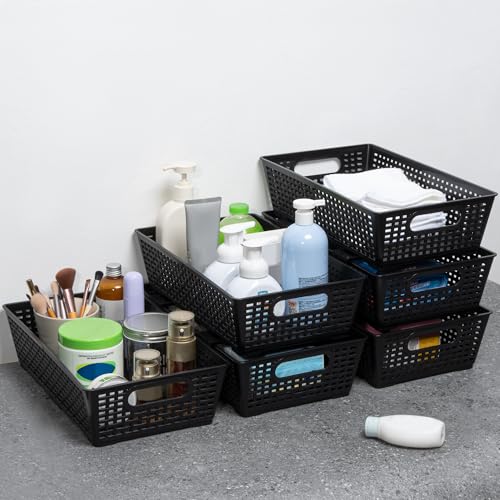 Stackable Woven Plastic Basket (Black)
