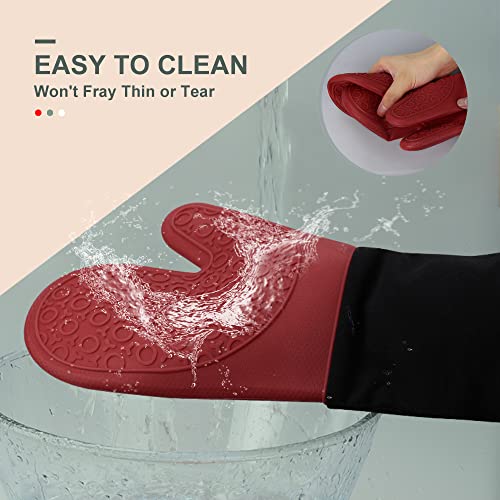 Silicone Oven Mitts (Red & Black / 14.6in Oven Mitts)