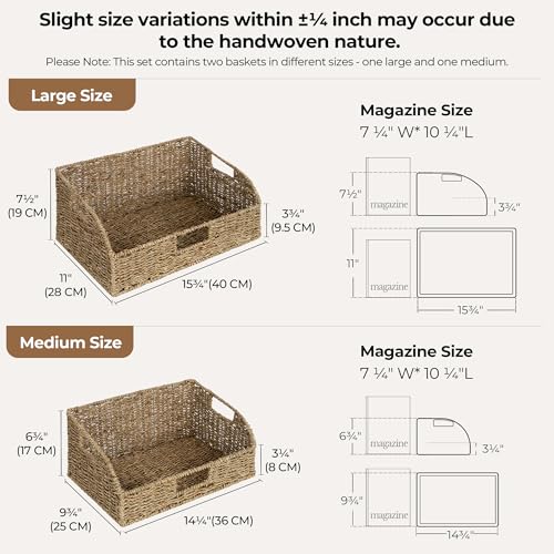 Pantry Baskets for Organizing (Natural(Seagrass) / 15¾"L x 11"W x 7½"H + 14¼"L x 9¾"W x 6¾"H)