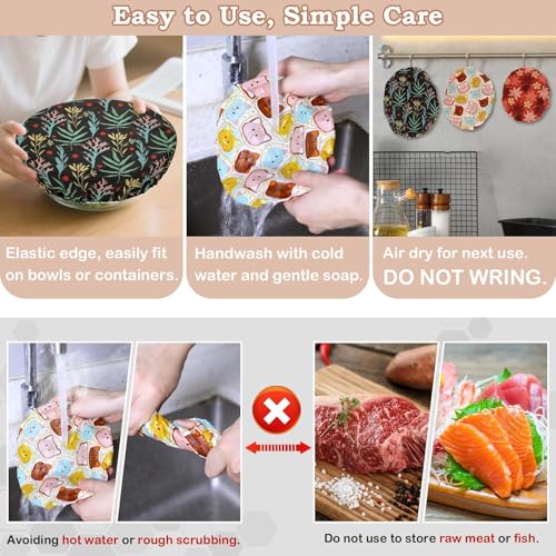 5Pcs Reusable Beeswax Elastic Bowl Covers for Bread Proofing and Food Cover (Maple Leaves)