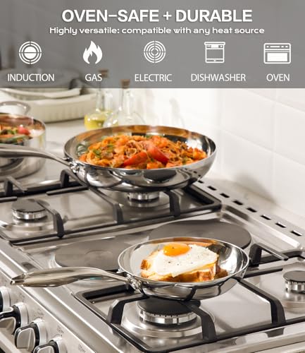 Stainless Steel Frying Pan 8 Inch with Lid (Stainless Steel / 8IN)