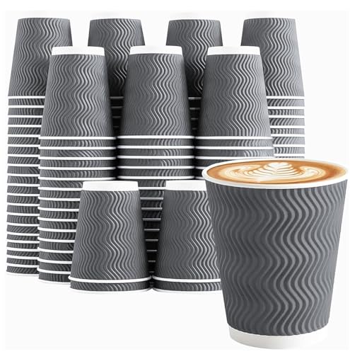 120 Pack 10 oz Coffee Cups Disposable Insulated Paper Cup Gray (Gray / 10 oz-120)