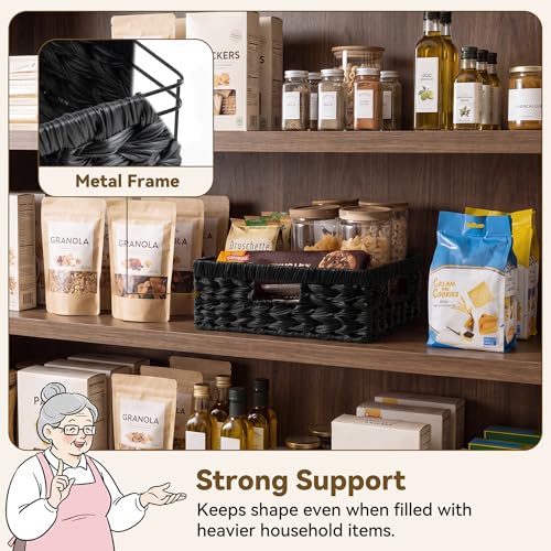 Wicker Baskets for Organizing (Black / 13"L x 10¾"W x 4¾"H)