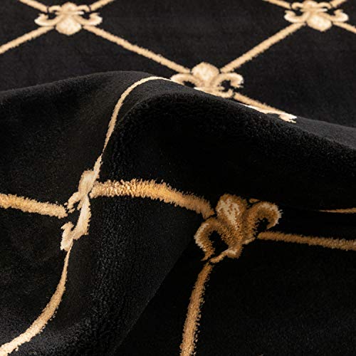 Timeless Collection Fleur De Lis Black 8' Foot Round Luxurious Traditional French Aubusson Oriental Area Rug Perfect for Living Room Bedroom or Dining Room Easy (7'10" (Round) / Black)
