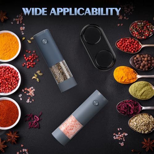 Salt and Pepper Shakers Electric Salt Pepper Grinder Set Kitchen Accessories Upgraded Larger Grey Battery Salt Pepper Grinder Shakers Cooking Birthday Gifts for Men (Gray)