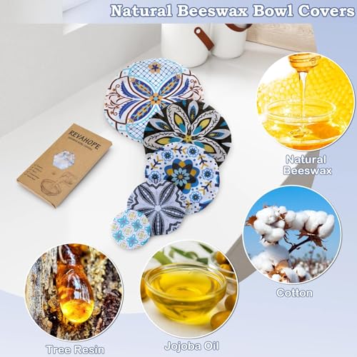 5Pcs Reusable Beeswax Elastic Bowl Covers for Bread Proofing and Food Cover (Moroccan Style)
