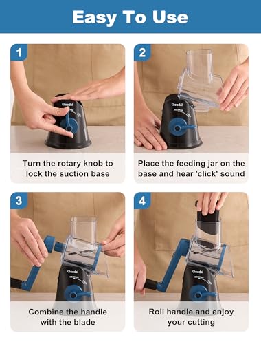 Rotary Cheese Grater Hand Crank (Black Blue / 5 Blades)