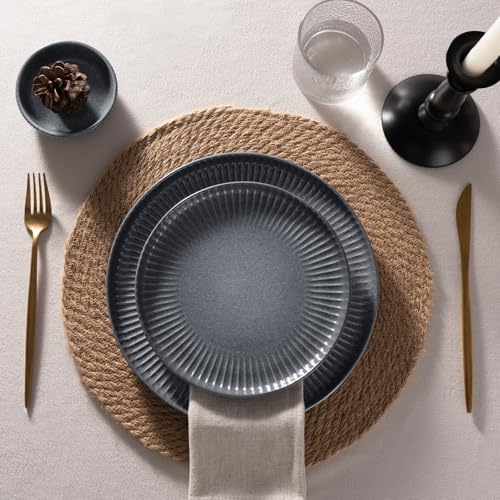 Ceramic Plates and Bowls Sets (Matte Grey / Service for 4)