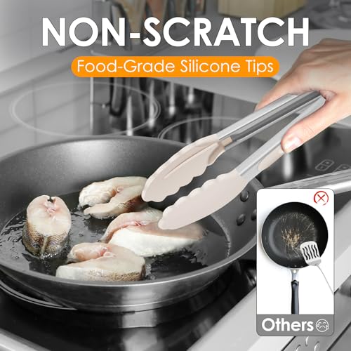 Silicone Kitchen Tongs for Cooking (Khaki)