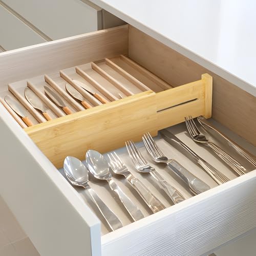 6 Pack Bamboo Drawer Dividers (4''H, 11.9''-17.1''L, 6 Pack)