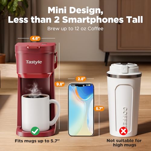 Mini Single Serve Coffee Maker for K Cups and Grounds with Handle (Vintage Red)
