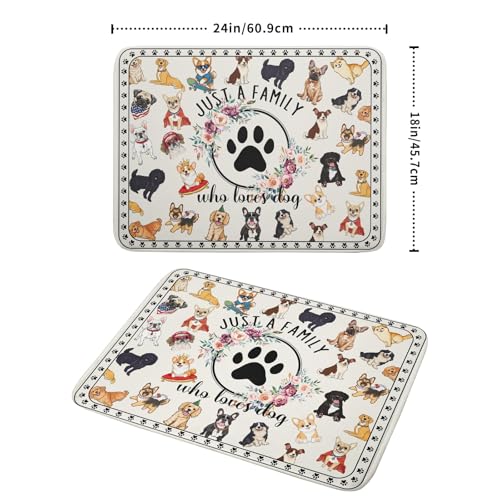 Dog Family Dish Drying Mat Cartoon Pet 18 X 24 in Absorbent Printed Drying Pad for Dog Lover (Dog Family White / 24" x 18")