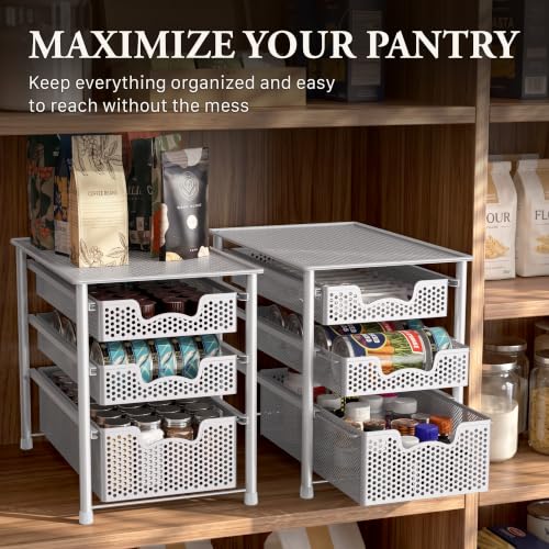 3 Tier White Alloy Steel Sliding Basket Organizer Drawer Cabinet (3-Tier / White)