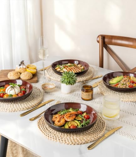 9.0" Ceramic Pasta Bowls Set of 4 (Set of 4 / Red)