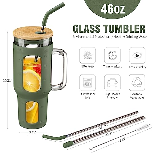 Glass Tumbler with Lid and Straw (Olive / 46 Ounces)