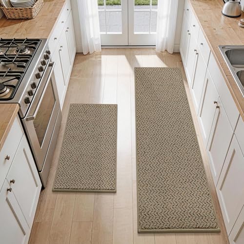 Kitchen Rugs Set of 2 Non (Taupe / 17“x30”+17“x60”)