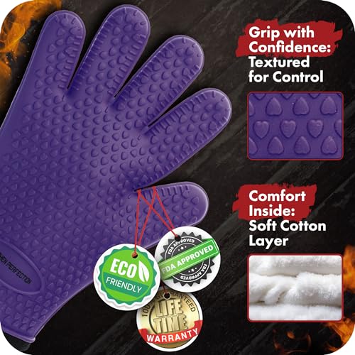 XL Silicone Smoker BBQ Gloves (Purple / X-Large)
