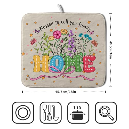 Lovely Home Dish Drying Mat for Kitchen Counter Sweet Family Decoration Absorbent Microfiber Coffee Mat 16 x 18 In (Cute Home 18 / 18" x 16")