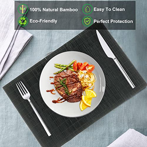 12 Pack 17.7x11.8 Bamboo Placemats (Natural 4pcs,brown 4pcs,black 4pcs / Set of 12)
