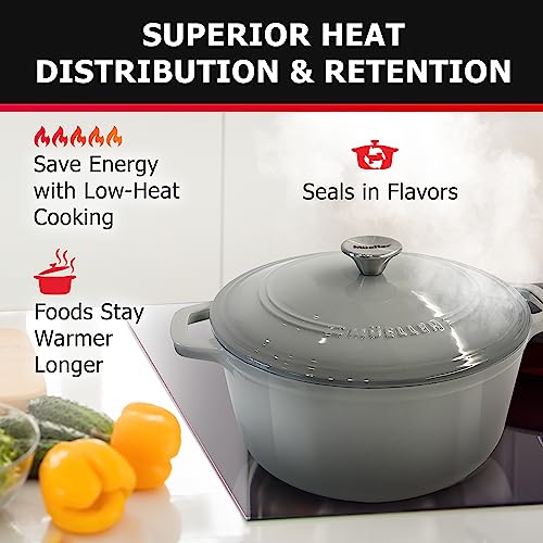 Mueller 6 Quart Enameled Cast Iron Pot Dutch Oven (6 Quart -Round / Gray)