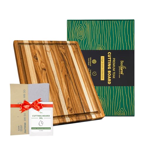Teak Wood Cutting Board with Juice Groove (18"L x 14"W)