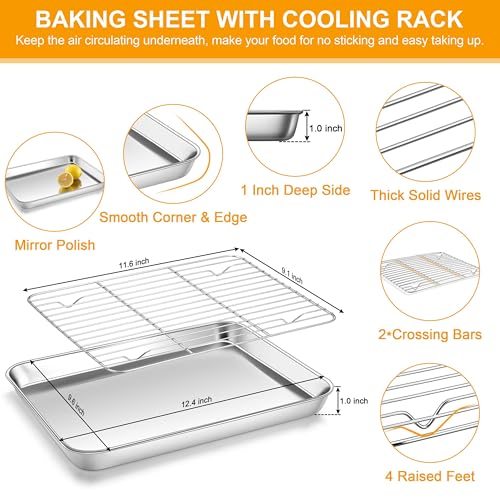 12x10 Inch Stainless Steel Quarter Sheet Pan with Cooling Rack Set (12.4x9.6x1)