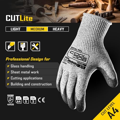12 Pairs A4 PU Cut Resistant Safety Work Gloves with Grip (12 Count)