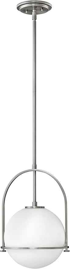 Hinkley Somerset Small Pendant Light, Adjustable Height, for Even or Sloped Ceilings, Etched Opal Globe, Vintage Chic, Brushed Nickel