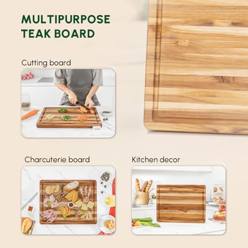 Teak Wood Cutting Board with Juice Groove (18"L x 14"W)