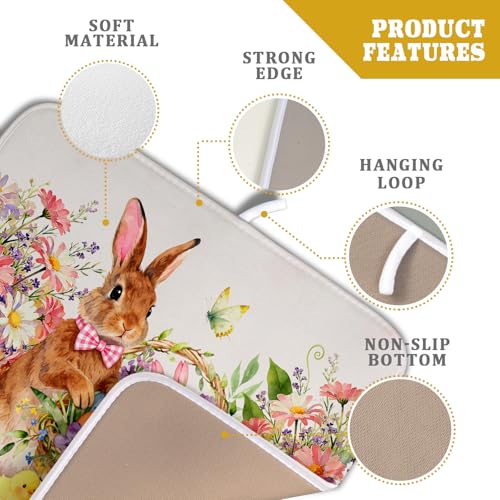 Spring Easter Dish Drying Mat for Kitchen Counter Colorful Egg Holiday Decoration Cloth Dish Mats Small (Colorful Easter Bunny / 18" x 16")